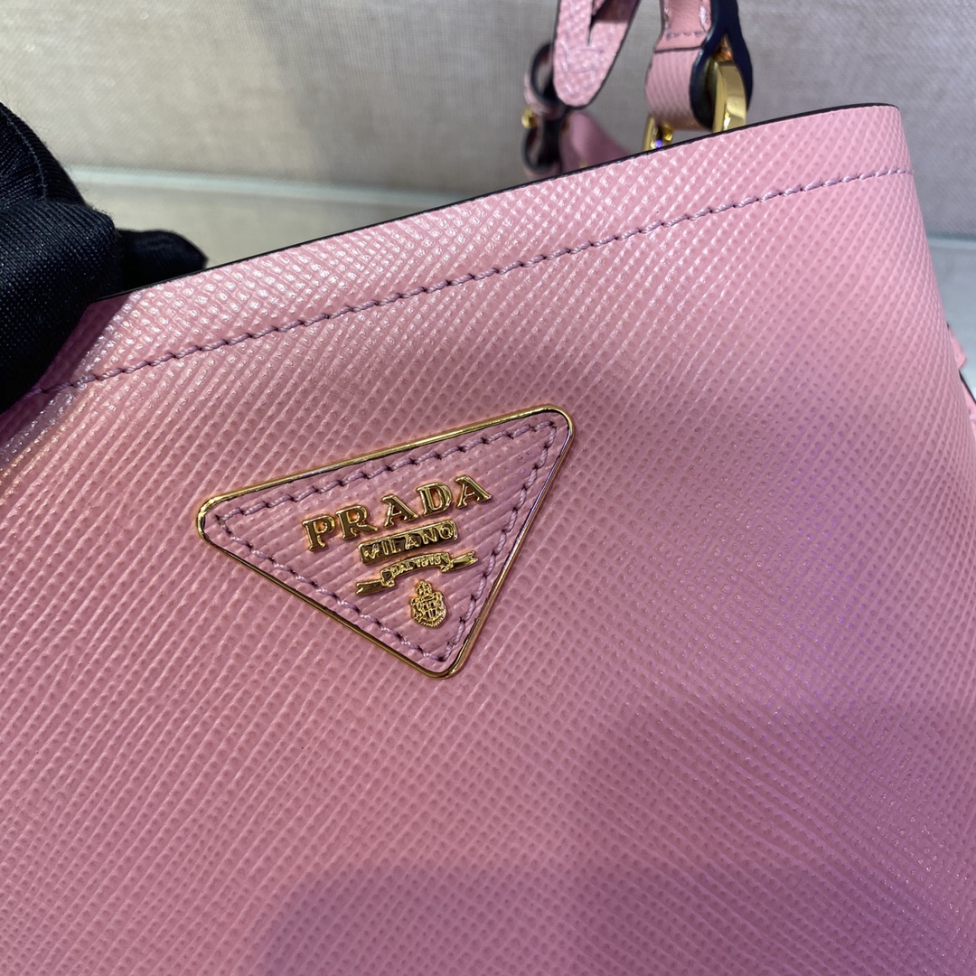 Prada Small Saffiano Leather Panier Bag Pink/Black 1BA217